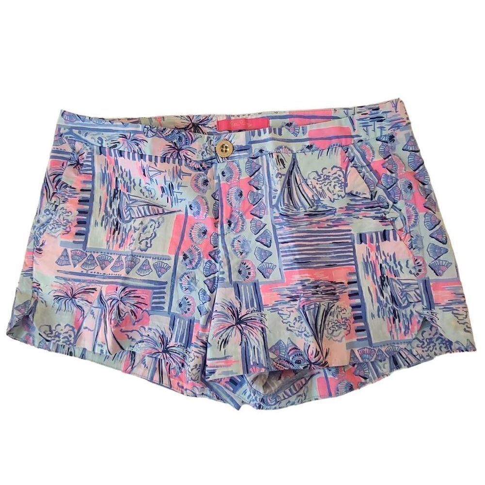 Lilly Pulitzer Womens Pink Blue Sailboat Print Cotton Blend Shorts Size 4